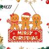 Christmas Photo Background Prop Gingerbread Man Wooden Hanging Sign for Front Door, Merry Holiday Party Ornament Plaque with Lanyard, Wall Decoration