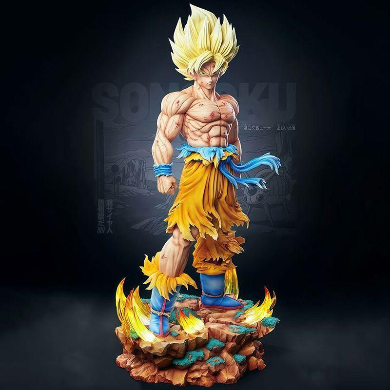 Jt Statua Dragon Ball Z Figura di Son Goku Teste Sostituibili Base a LED Super Saiyan Goku 2.0 Action Figures Modalità Collezione Giocattolo Regalo