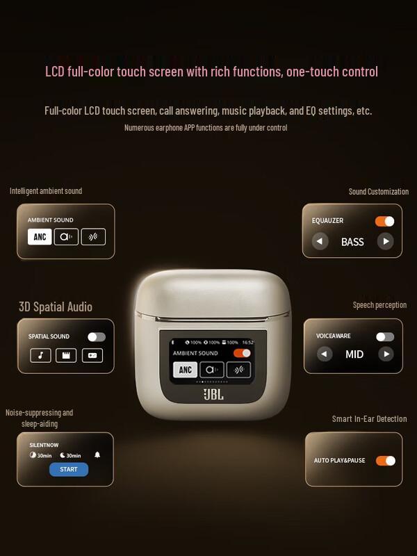 JBL Tour Pro 2 Wireless Noise-Cancelling In-Ear Headphones with Smart Screen