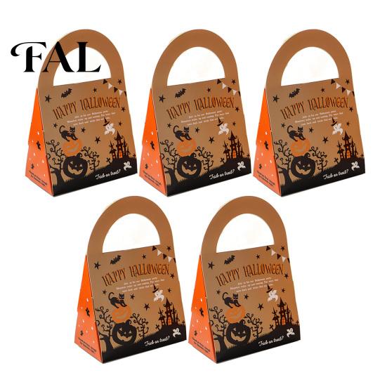Decorative Chocolate Boxes 5Pcs Halloween Cartoon Candy Box, Double Sided Print Treat Gift Box with Handle, Dessert Packaging Cookie Pouch for