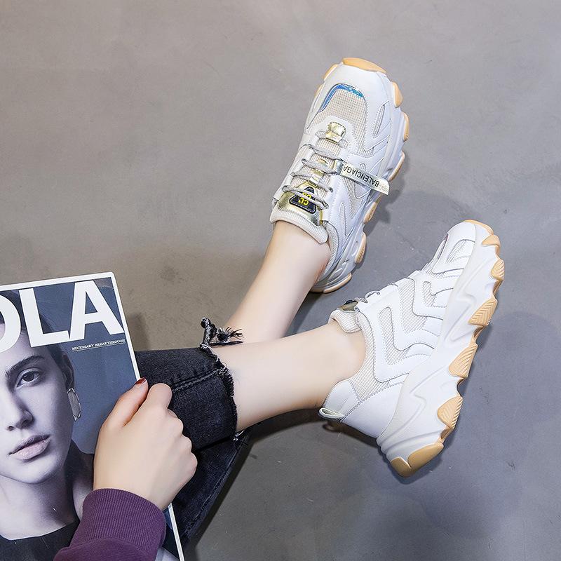 

2025 spring new leather dad shoes women s shoes versatile high-heeled sports and leisure shoes children s shallow mouth white shoes 35 бежевый