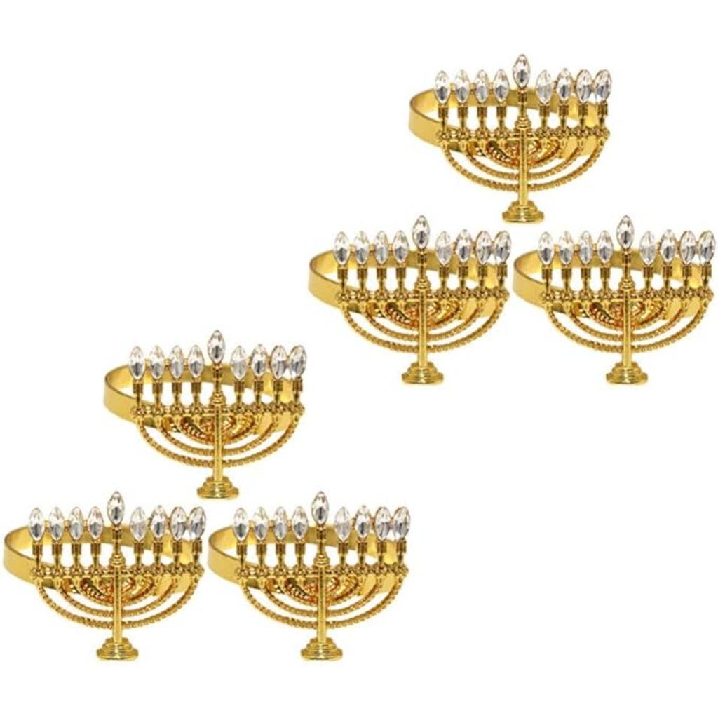1pc Hanukkah Napkin Rings Chanukah Menorah Napkin Holders Jerusalem Serviette Buckle Holder for Hanukkah Holiday Dinner Party Wedding Decor Golden