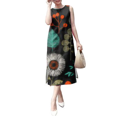 Women Casual Round Neck Summer Sleeveless Print Dress
