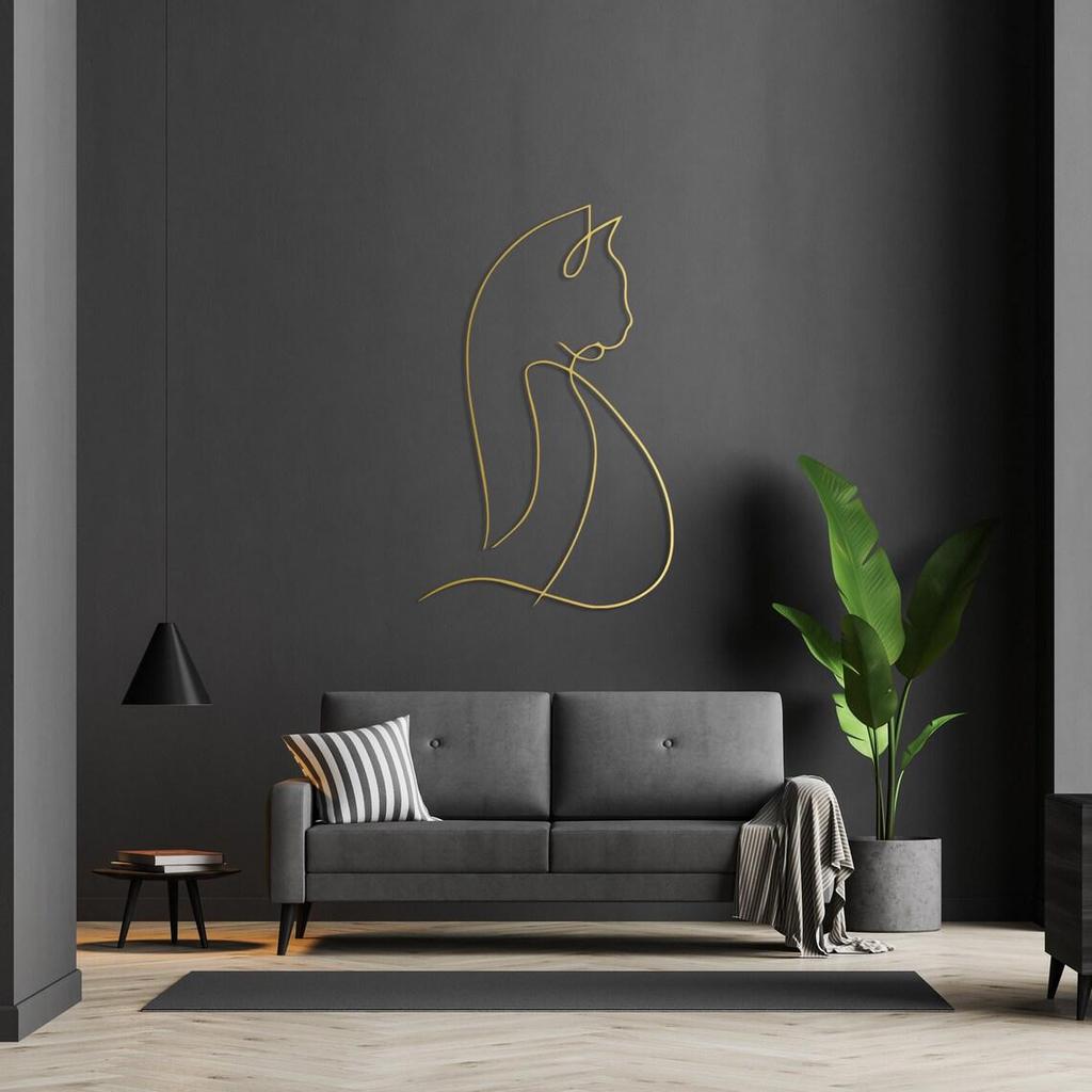 Metal Line Cat Silhouette Wall Art - Modern Minimalist Iron Decor