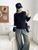 Women's Two-in-One High-Elastic Long-Sleeve Color-Block T-Shirt for Autumn/Winter