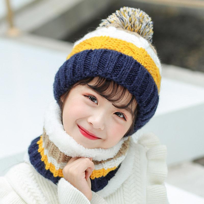 Wintermütze Schal Set Plüschwärmer Kinder Strickmütze Baby Jungen Mützen Kappe Halsschal Handschuh Anzug für Kinder Accessoires 5-12J