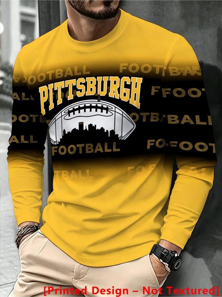 Men's T-shirt with Pittsburgh Skyline and Football Graphics, Perfect for Sports Fans and Everyday Casual Wear