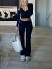 Autumn Women Deep V Neck Flared Pants Sport Casual Set For Women