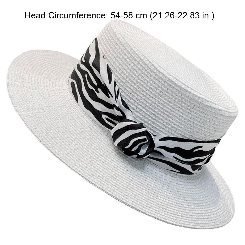 with Leopard Print Belt Straw Woven Hat Korean Style Flat Top Sunscreen Bucket Hat Wide Brim Sun Protection Women's Sun Hat