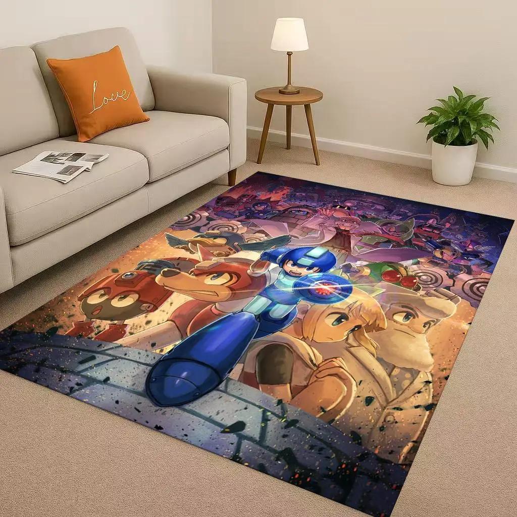 HD Retro Game Rockman Mega Man Living Room Non-Slip Area Rug Soft Carpet for Bedroom Playroom Sofa,Easy Clean Home Decor Doormat