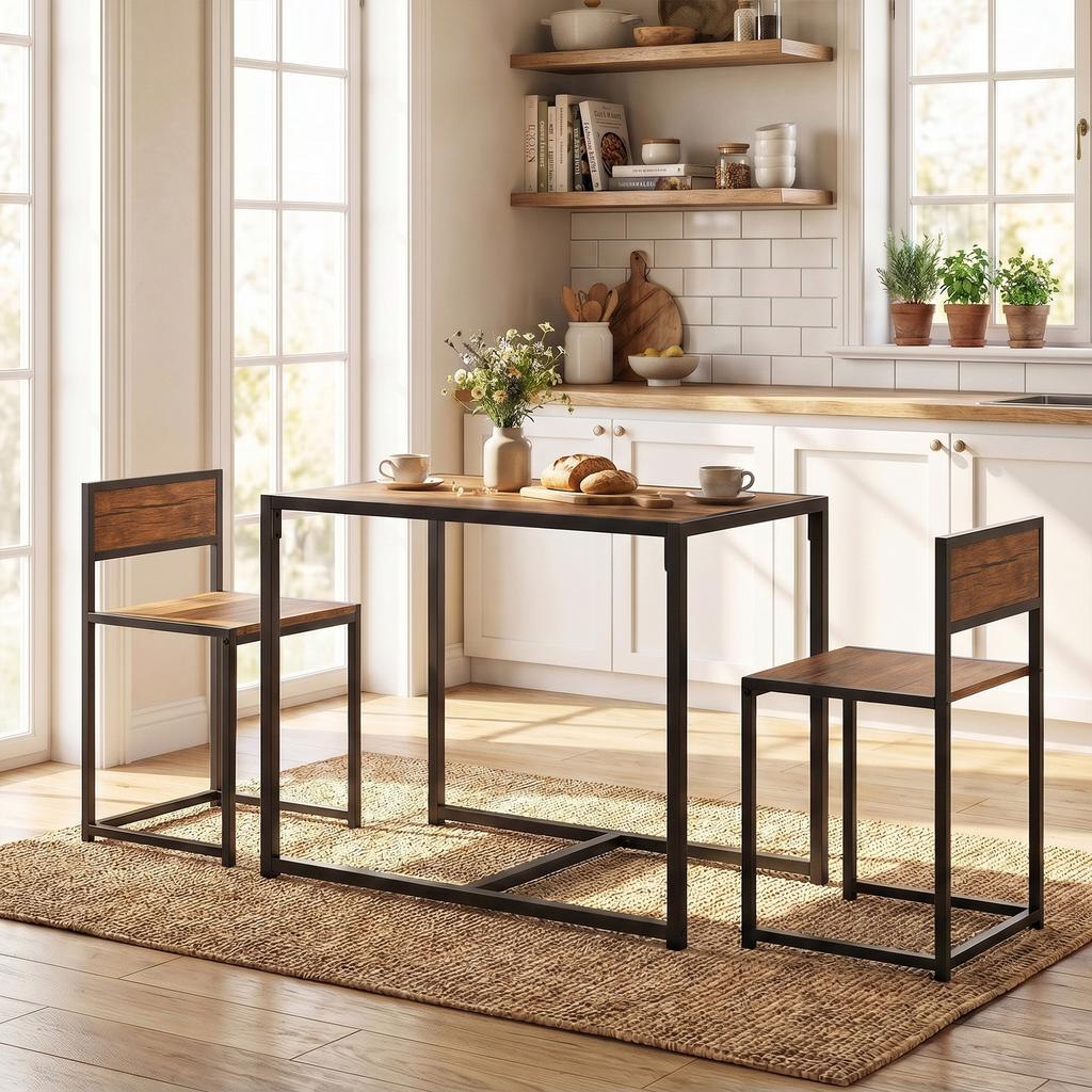 3-piece bar table set high table set 3-piece, 2 chairs, 1 table, 90 cm x 47 cm x 76 cm, brown + black
