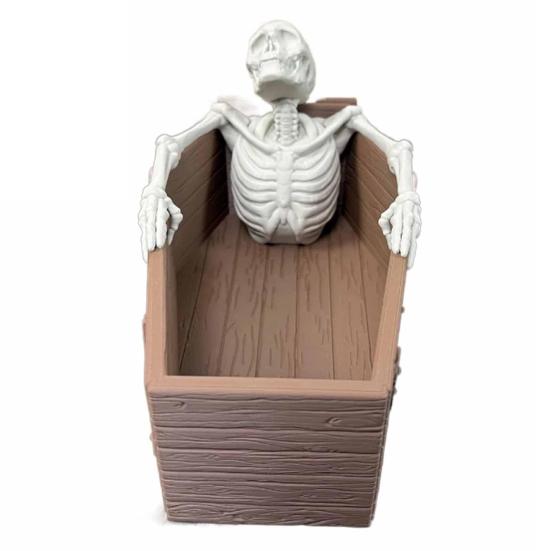 Gothic Halloween Candy Holder Casket Shape Candy Box with 3D Skeleton Figurine Spooky Desk Candy Bowl Small Serving Tray for Halloween Party Favors