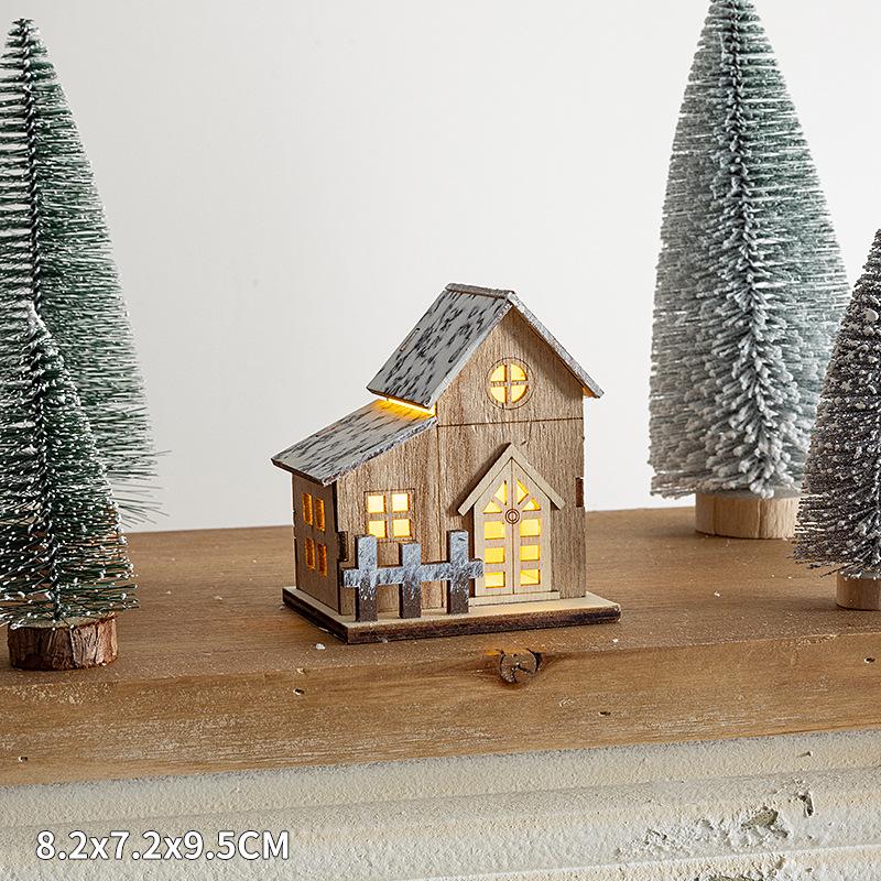 Festive Luminous Wooden House Ornament for Christmas Tree and Fireplace Decor