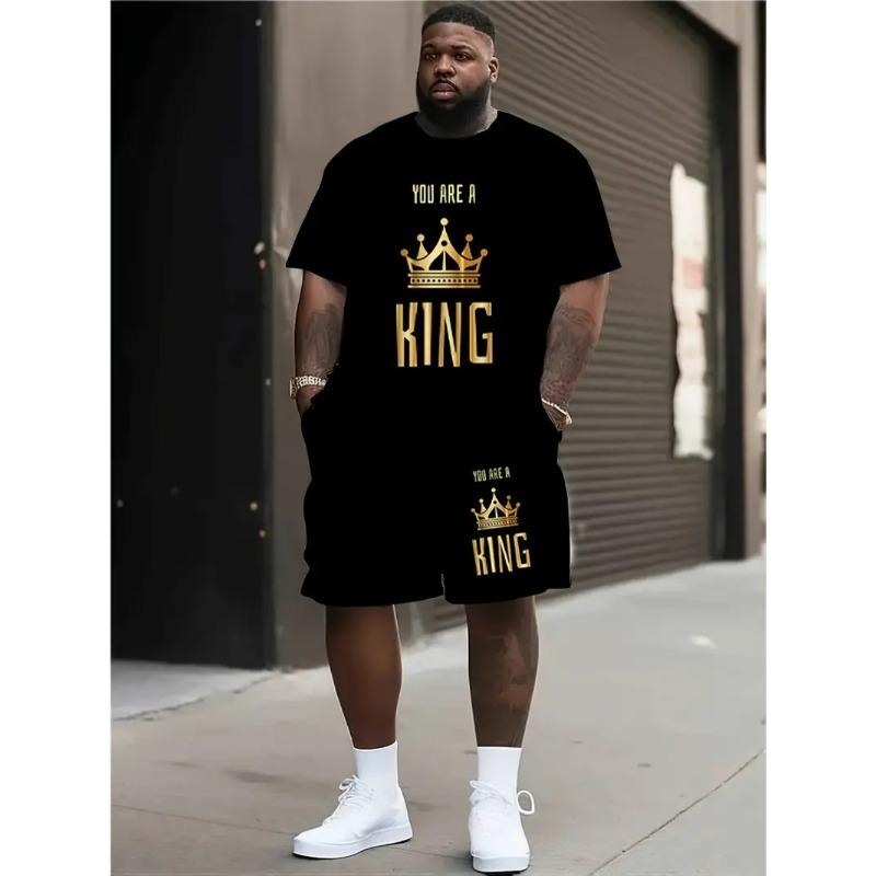 

Летний цветной принт Модная свободная спортивная одежда Мужская больших размеров с коротким рукавом Повседневная удобная спортивная одежда из двух частей XL