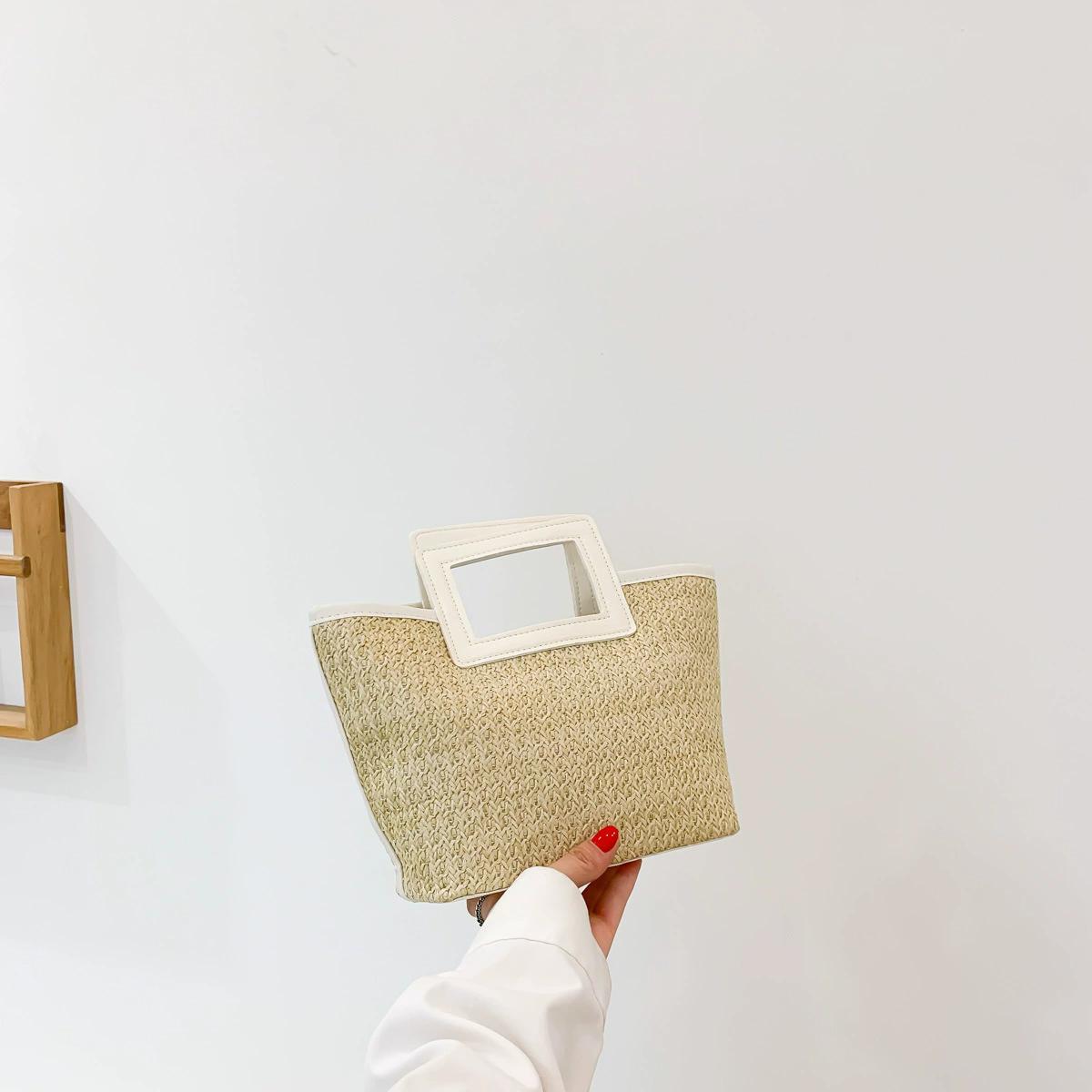 

Women s Retro Straw Bag, Casual Large Capacity Bucket Tote Bag, Fashion Handbag for Daily Use бежевий