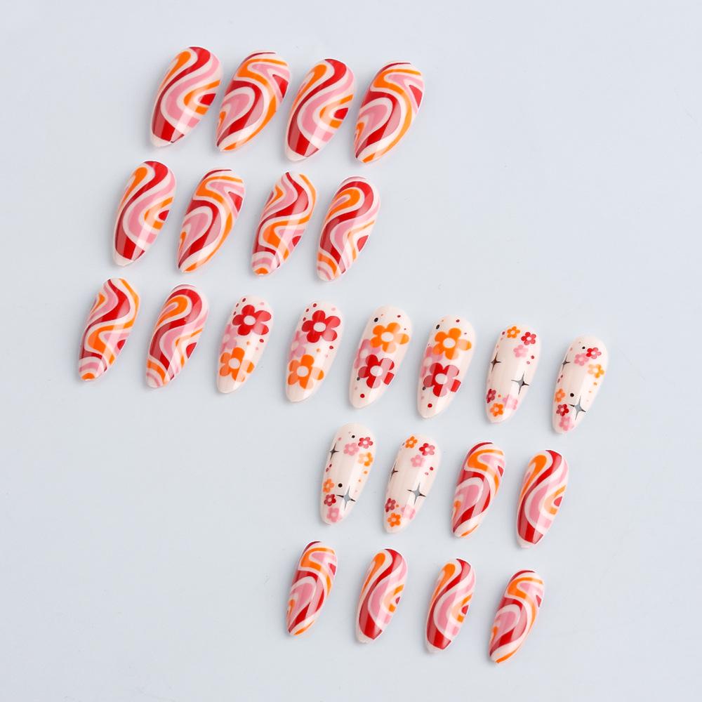 Helle Rosa Mandelblüten-Falschnägel - 24 Mädchenhaft Süße Abnehmbare Teile