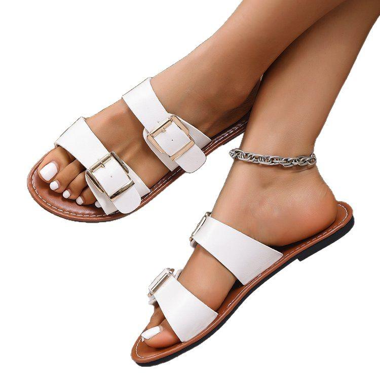 2025 Plus Size Women's Buckle Strap Flat Outdoor Flip-Flops