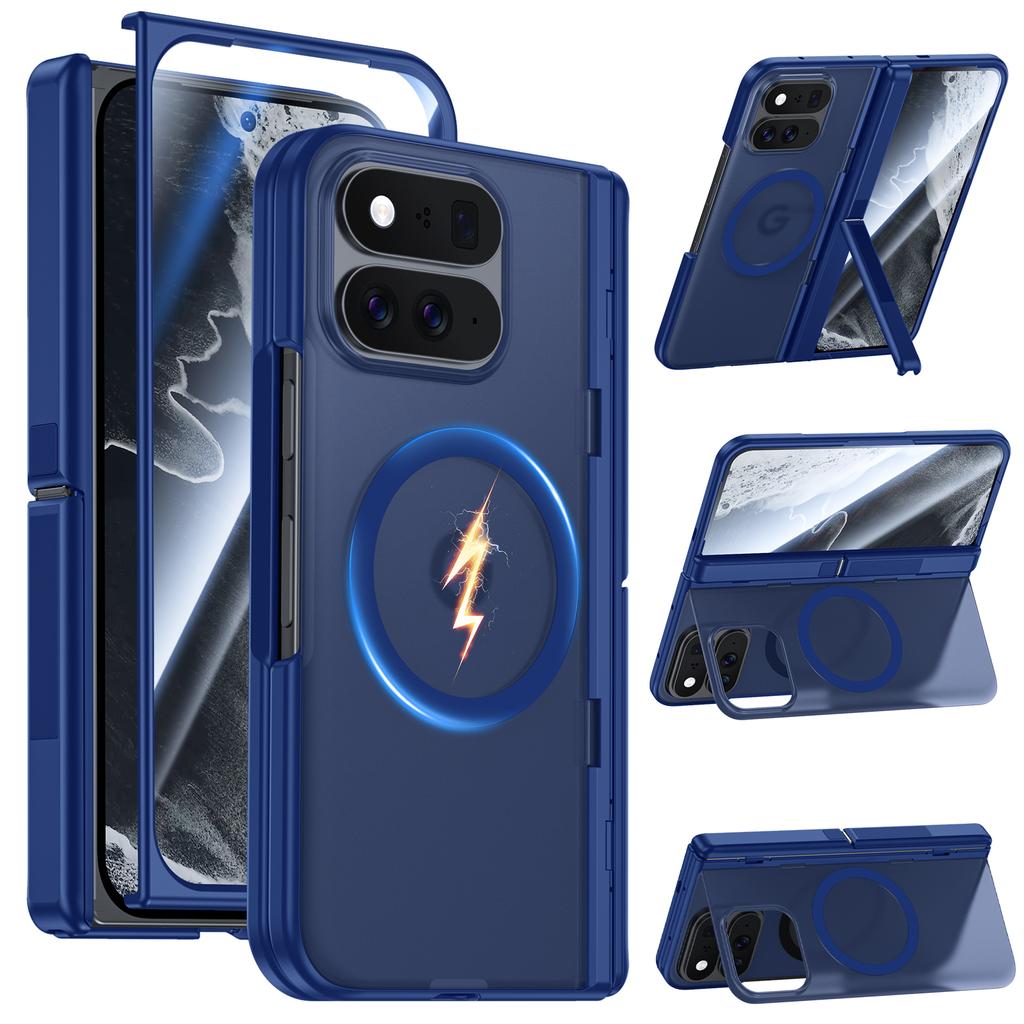 Magnetic Phone Case with Dual Kickstand and Hinge Protection, Matte Translucent Hard Shell for Google Pixel 11 Pro Fold-Black