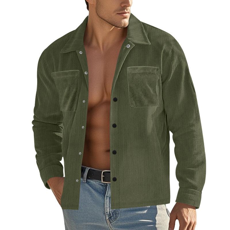 Men'S Jacket Autumn Corduroy Thin Lapel Single-Breasted Multi-Pocket Casual Long-Sleeved Shirt