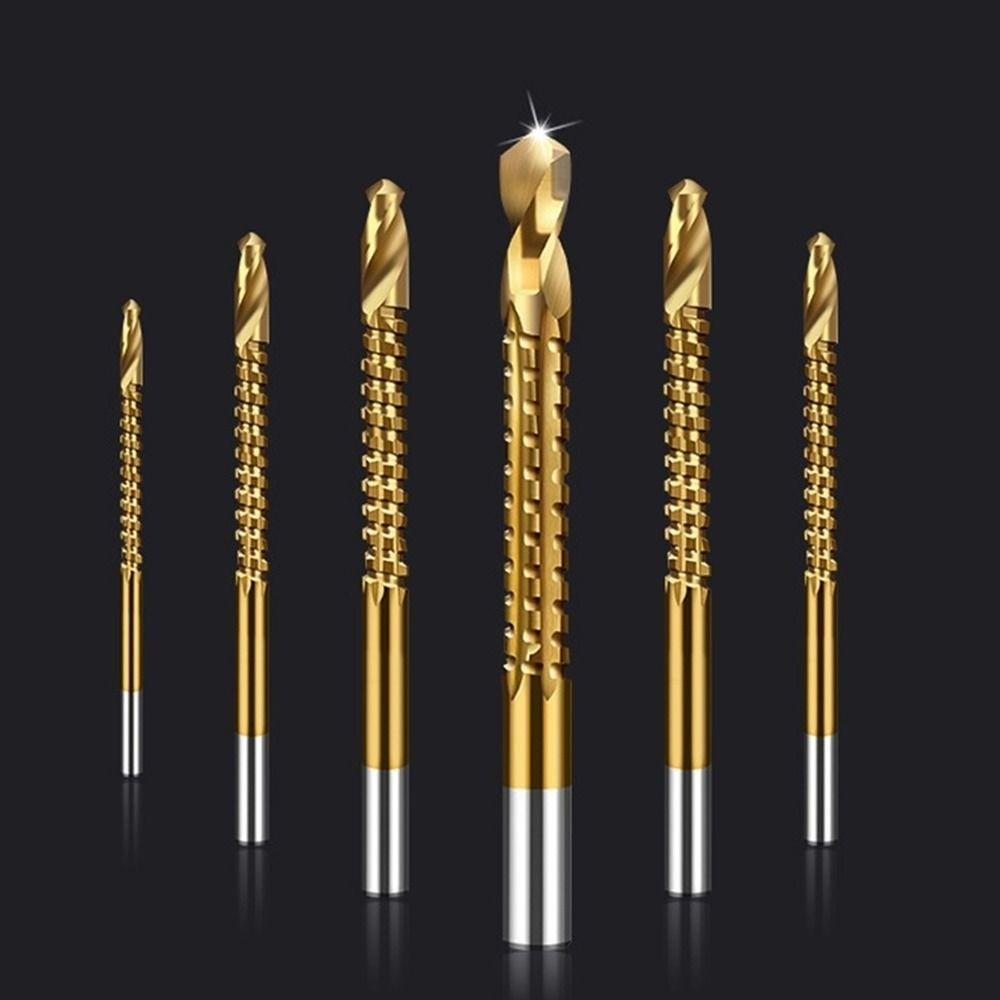 6pcs Auger Multi-functional Twist Bore Bits Hole Opening Straight Shank Grooving Drills 3-8MM Steel HSS Drill Bits Carpenter