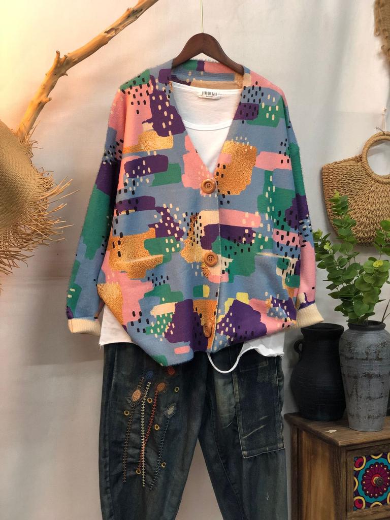 Factory new autumn and winter cute printed imitation mink velvet jacket women's Korean version loose lazy sweater