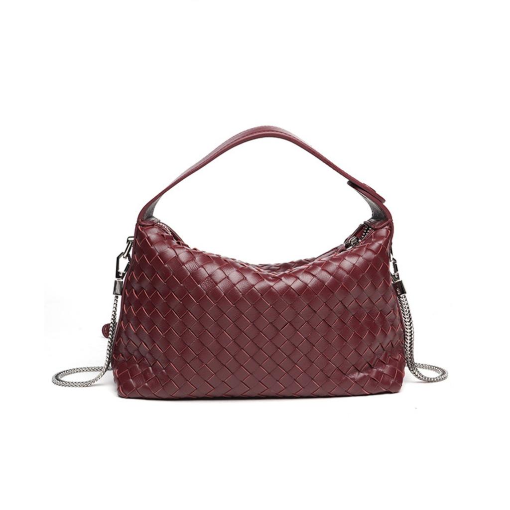 Trendy women's bags factory direct sales first layer sheepskin pure hand-woven bag portable crossbody versatile pillow bag
