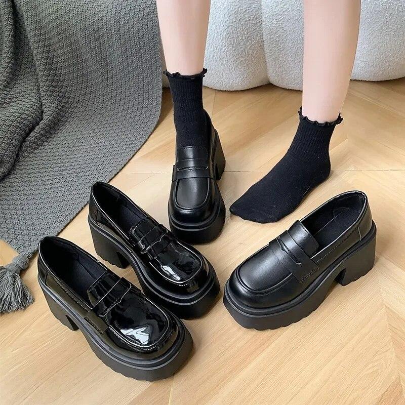 

Туфли-лодочки для отдыха, женские туфли-оксфорды без шнуровки на высоком каблуке, женская обувь с круглым носком, однотонные кожаные туфли на платформе, большие размеры