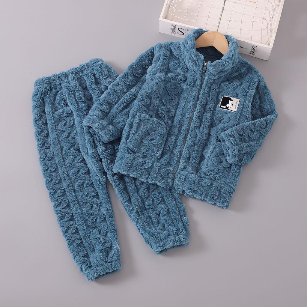 Pyjamas för barn Flickor Coral Fleece Förtjockad Pojkar Ansiktsduk Höst och vinter Baby Flickor Hemma Vinterkostym