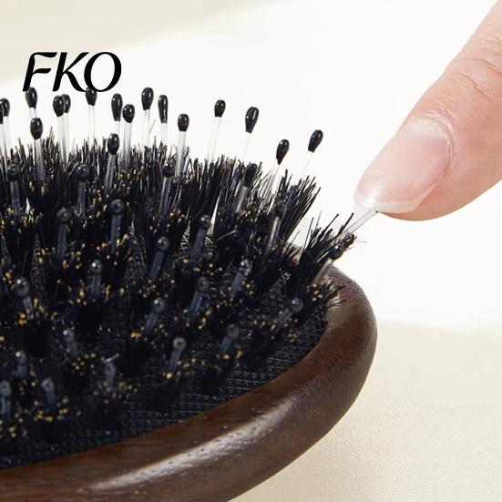 Tangle Remover Brush Air Cushion Hair with Wooden Handle, Gentle Scalp Massage Boar Hairbrush Bristles Brush, Anti-static Detangling Paddle