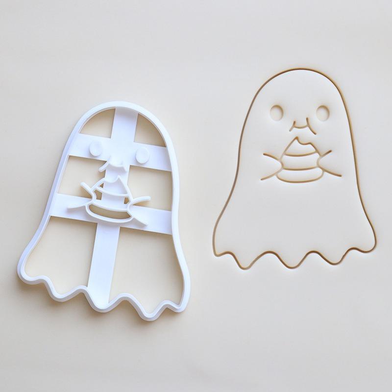 1 ks Halloweenský vykrajovátko s embosserem, forma na sušenky, forma na výrobu halloweenských sušenek, pečeť s motivem ducha, dýně, lucerny, vlajky, nástroje pro embosování