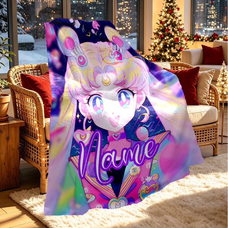 Custom Name Personalized Sailor Moon Print Blanket, Home Decor, Bedroom, Sofa, Camping, Couch, Gifts for Birthday Christmas