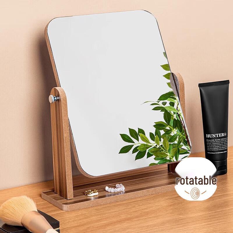 MUYA Wooden Desktop Rotating Makeup Mirror