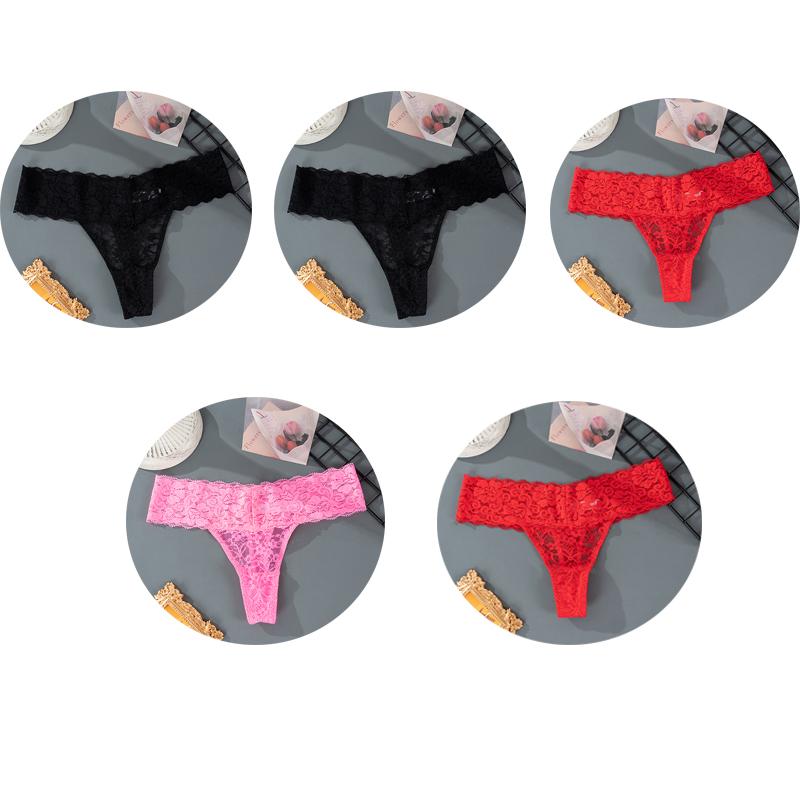 5 piezas M-2XL de talla grande bragas en Tanga para mujer ropa interior de encaje Floral ropa interior transparente para mujer lencería femenina