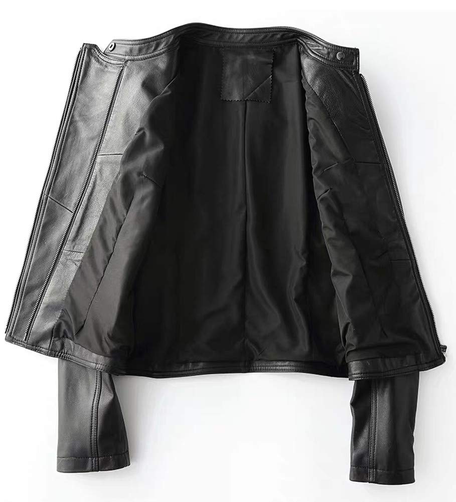 JINLUN Leather Biker Jacket with Stand Lamb Tight Spring Day Plus Size Women's Collar, Leather, Fit, Leather, Black, Mom's Gift, (L, Black)