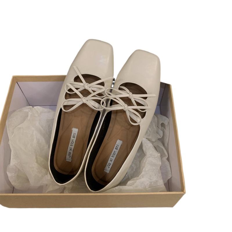 Sweet Double Bowknot Women Mary Jane Shoes New 2025 Square Toe Dress Flat Shoe Ladies Red Soft Sole Shoes Zapatos