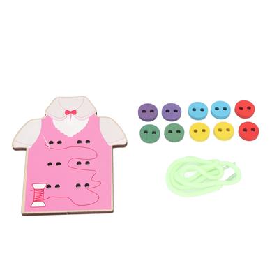 Wooden Threading Toy Improve Hand Eye Coordination Bright Colors Clothes Shape Design Wooden Lacing