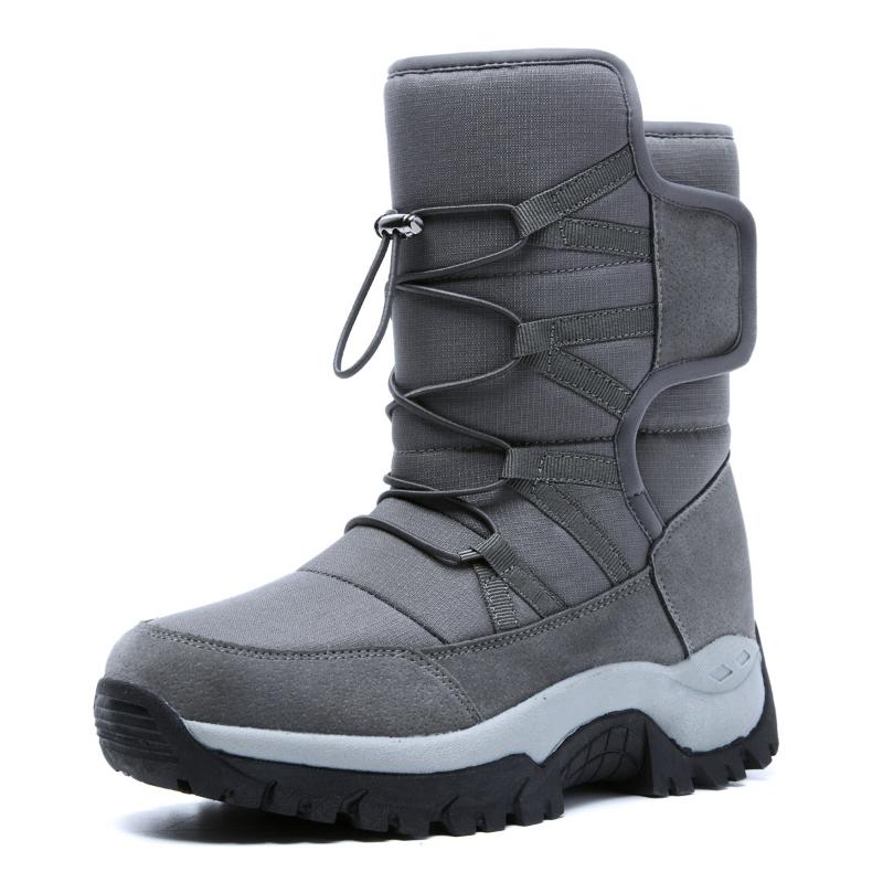 Fashion Men's Winter New Leather Waterproof Snow Boots Male Fur Warm Shoes Plush Winter Plus Fleece Ankle Boots Men Outdoor Cotton Shoes