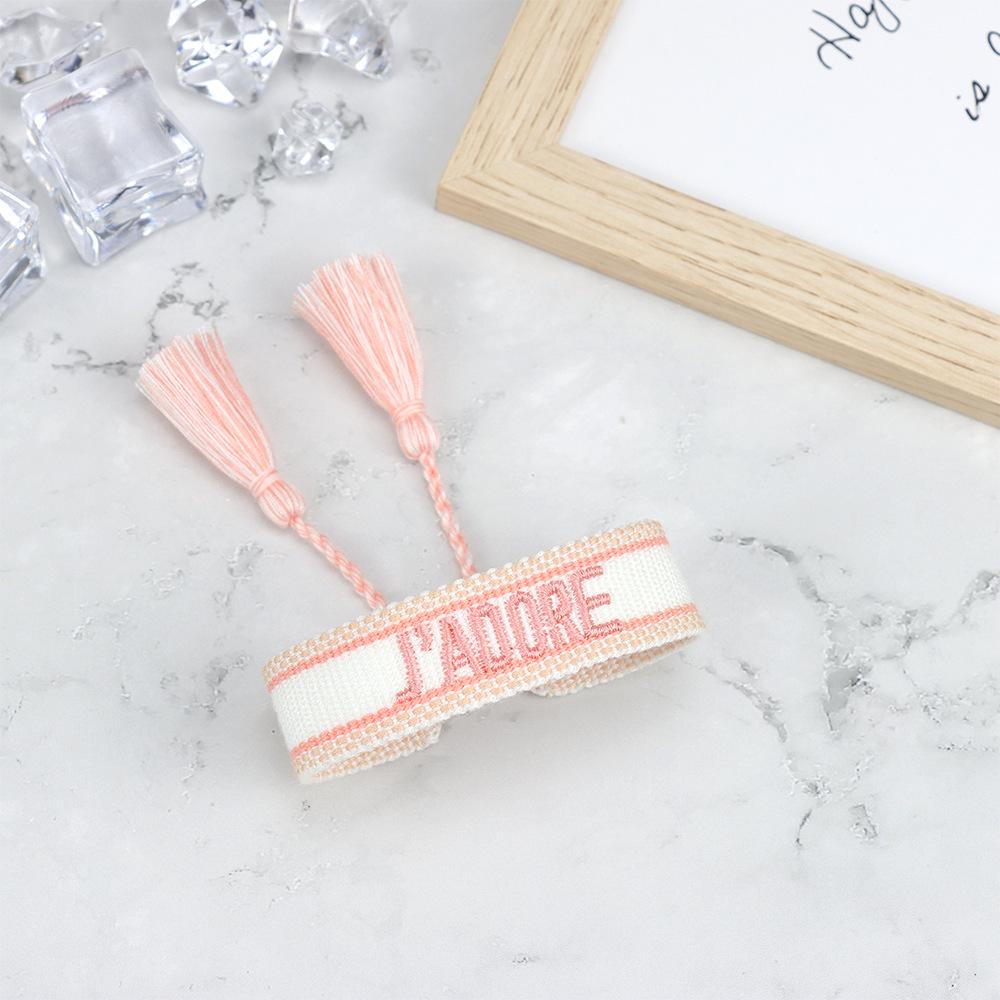 J'adore Bracelet: Embroidered Letter Tassel Wristband for Women & Couples