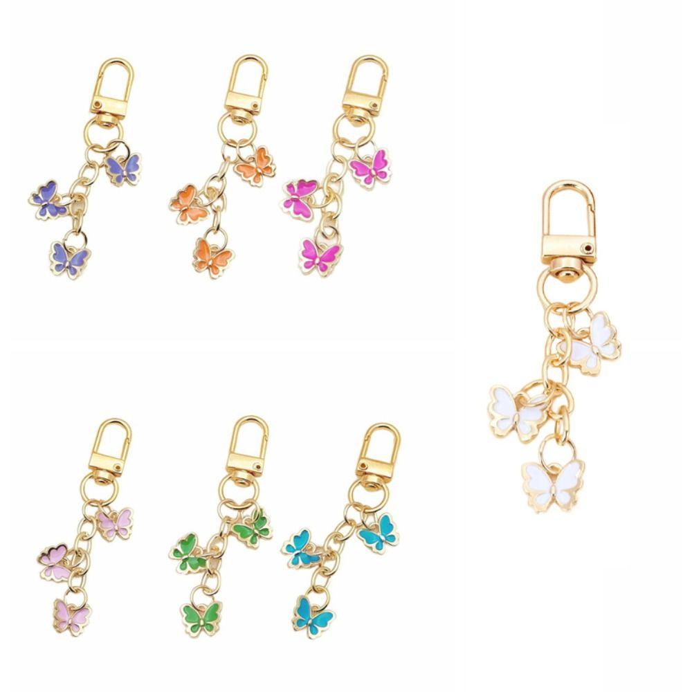 7PCS Ornaments Rhinestone Butterfly Keychain Pendant Key Ring Sweet Crystal Bow Key Chain  Bag Decor