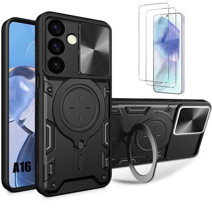 Case - Samsung - Galaxy A16 5G - Black - Sliding Protection - 2 Tempered Glasses