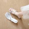 Rhinestone set of toe slippers for women to wear summer new versatile thick heel thin strap square head word with cool slippers