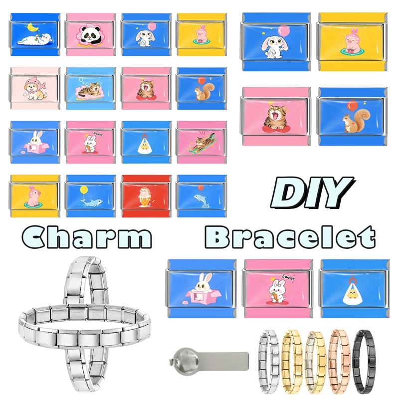 2026 New Trendy Funny Cat Rabbit Dog Dolphin Italian Charm Links Fit 9mm Stainless Steel Bracelet Women Men DIY Making Jewelry