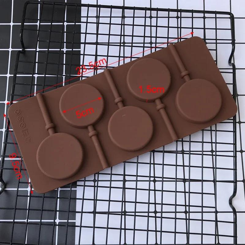 5/6 Holes Reusable Silicone Round Lollipop Mold Soap Lollipops Chocolate Decoration Stencil Confectioners Baking Tools Supplies