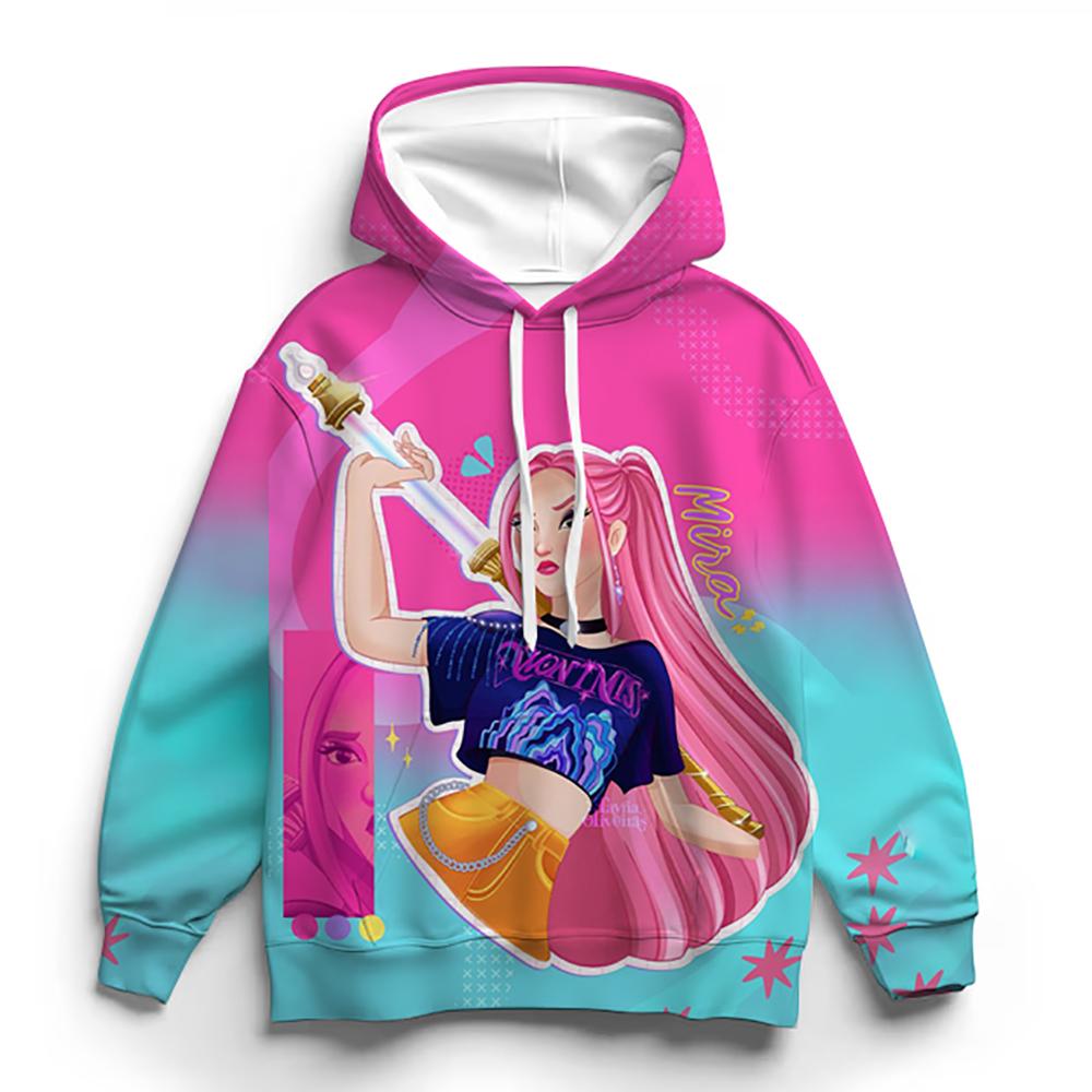 Y2K KPop Demon Slayer Hoodie for Teen Girls Rumi KPop Demon Slayer Pullover Autumn Casual Long-Sleeve Sweatshirt