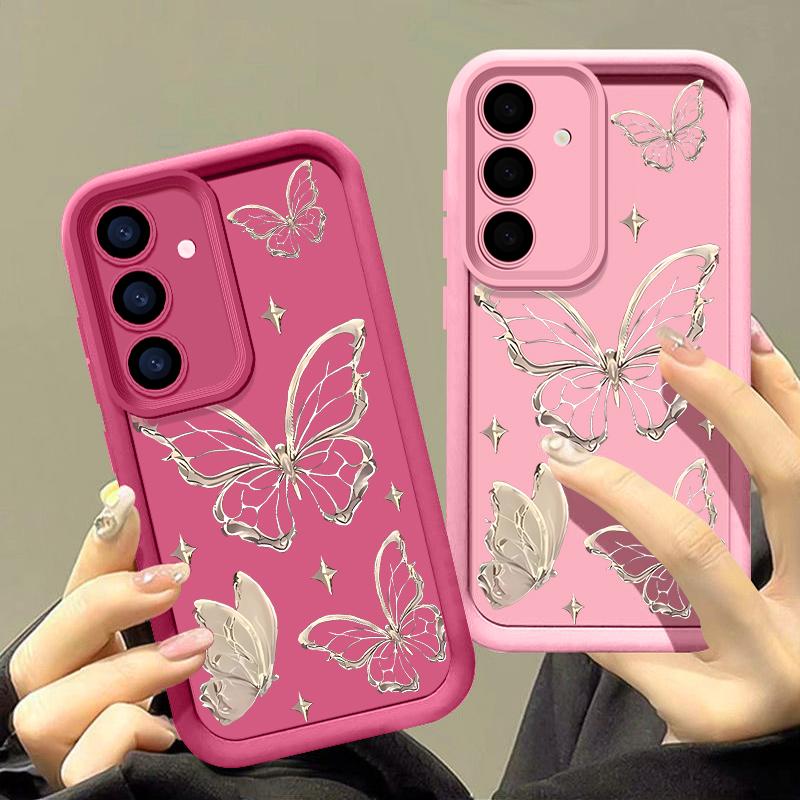 For Samsung S25 Ultra S24 FE S23 S22 A56 A36 A55 A16 A15 A35 Case Butterfly Print Soft Silicone Shockproof Lens Protection TPU Matte Phone Cover