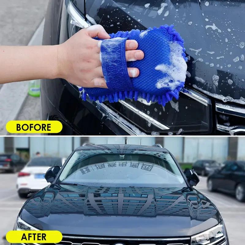 Auto Blue Microfiber Chenille Car Wash Sponge Care Washing Brush Pad Cleaning Tools Auto Washing Towel Glove Styling Accessories