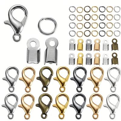 80Pcs/Set Alloy Lobster Clasp Jump Rings Leather Clip Tip Fold Crimp Connectors For Bracelet Necklace DIY Jewelry Making Supplies