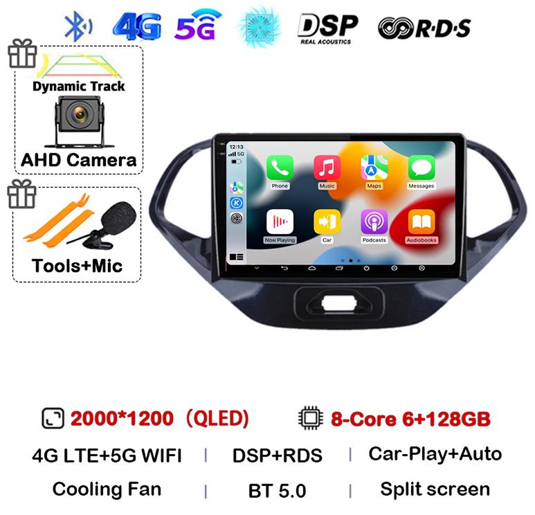 Android 14 Carplay Auto WIFI+4G Car Radio For Ford Figo 2015 2016 2017 2018 Multimedia Stereo Video Player GPS 360 Camera Audio