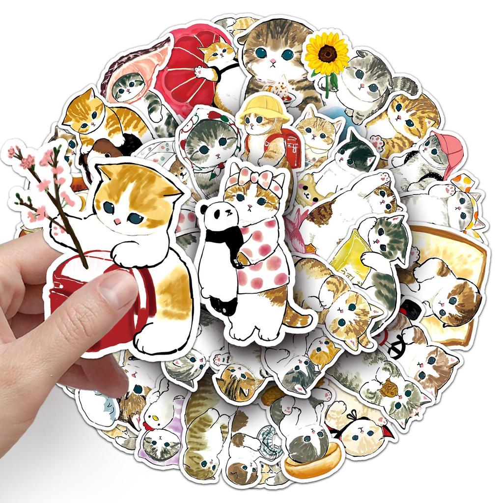 50 Hand-Painted Cartoon Kitten Sticker Set for Cups, Suitcases, and Journals