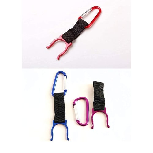 Audiophile Water Bottle Holder, 5-Piece Set (1 of Each Color), with Carabiner, Aluminum and Nylon Strap, Water Bottle Carrying Hooks (Red, Yellow, Pur